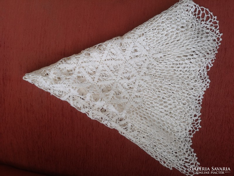 Beautiful, hexagonal, antique handmade lace tablecloth 95 cm