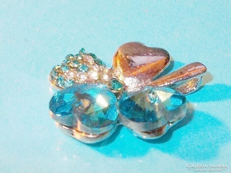 Aquamarine blue fortune - heart - clover crystal Tibetan silver pendant