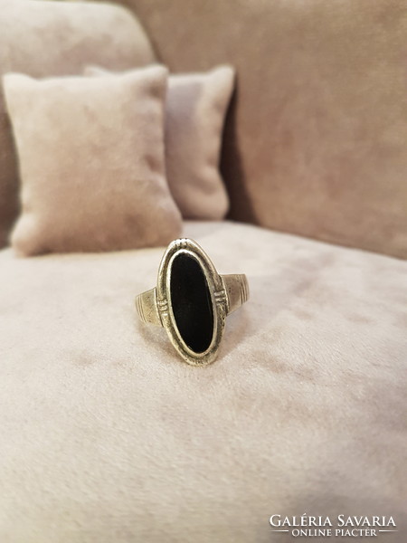 Antique silver ring with onyx stone