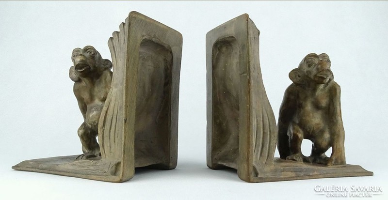 1G700 Bedő art deco kerámia majmos könyvtámasz pár 1930-as évekből