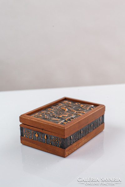 Copper inlaid wooden box