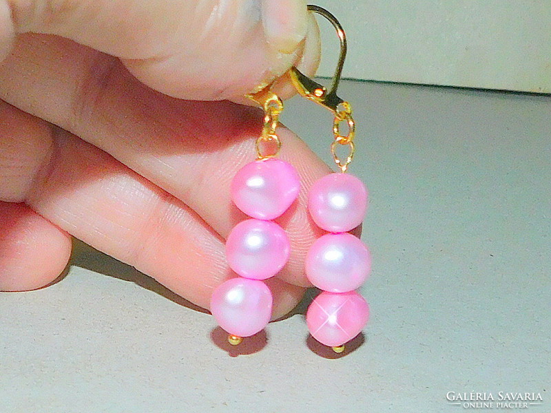 Pink akoya genuine pearl gold gold earrings