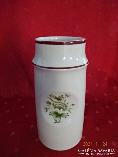 Hollóház porcelain vase, brown border, green flower, height 20.5 cm. He has!