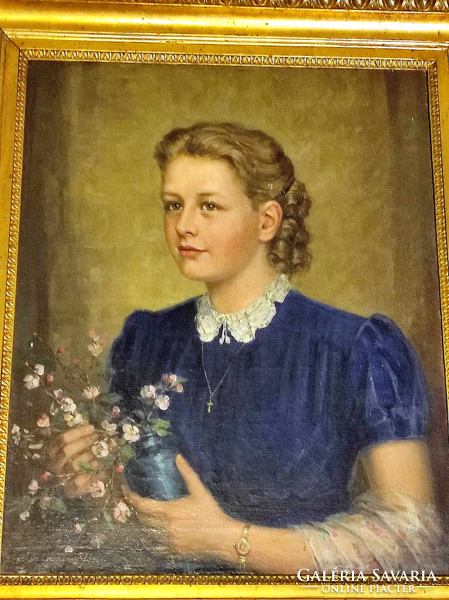 Englerth Emil (Bécs 1882) Eredeti leány portré festménye gyönyörű  keretében