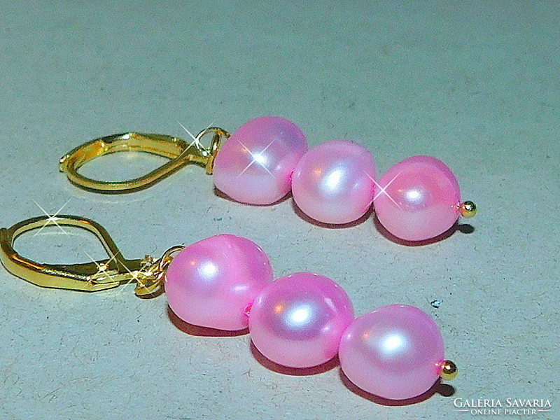 Pink akoya genuine pearl gold gold earrings