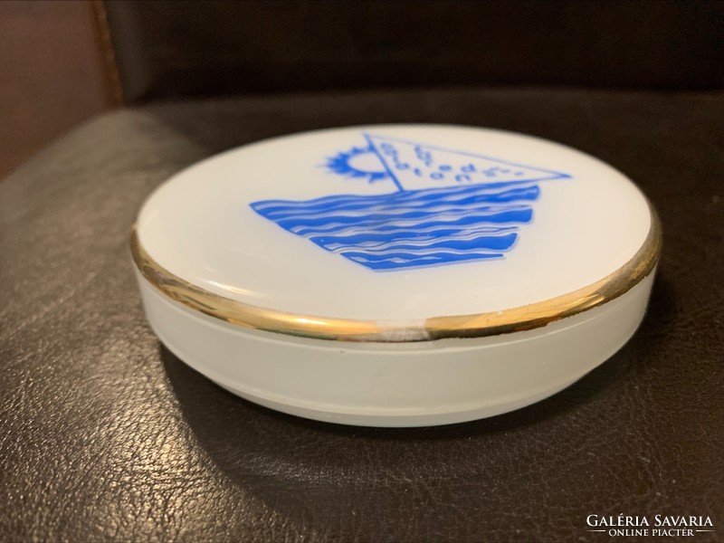 Retro milk glass balaton bath box, holder, sailboat