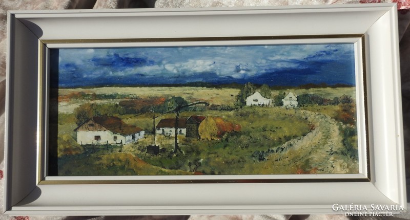 Pataki józsef - landscape - fire enamel picture - farm - from the rudnay gallery