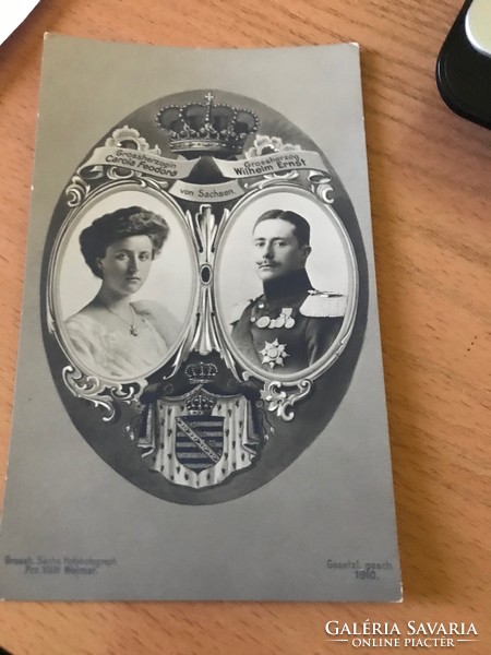 Fekete-fehér képeslap Vilmos luxemburgi főherceg,Carola Feodora portréképével 1910.