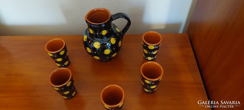 Ceramic jug in Hódmezővásárhely hand-painted ceramics with 6 glasses!