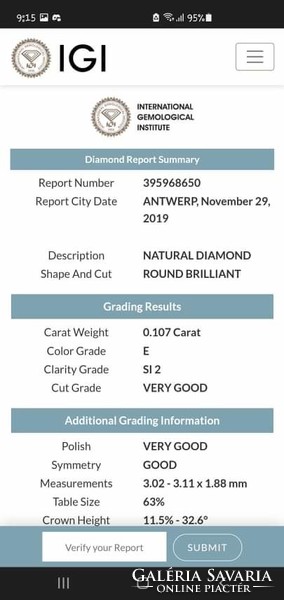 Genuine diamond antwerpen with 0.107 ct certification with qr code