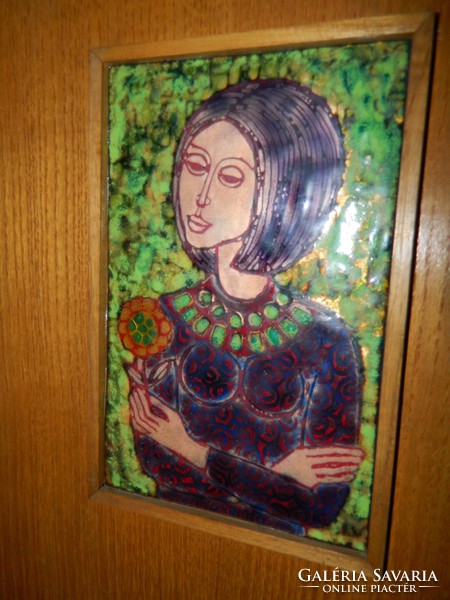 Lőrincz vitus - girl with flowers image of fire enamel