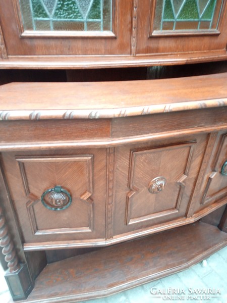 Beautiful antique colonial bar corner, bar cabinet with three bar stools