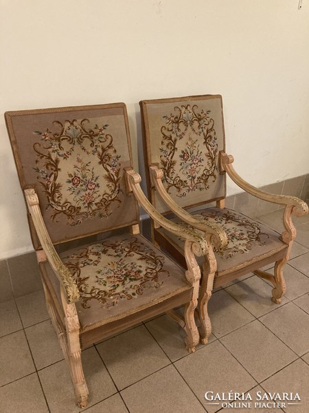 Armchair circa 1880, with tapestry upholstery 2pcs.
