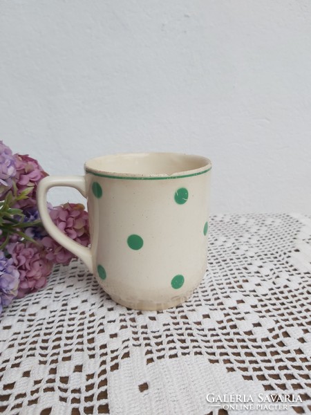 Granite ripe green polka dot mug, nostalgia piece