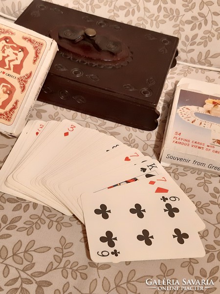 2 pakli retro francia kártya bőr kártyadobozban (hátoldalon némi görögös hedonizmussal ;-) )