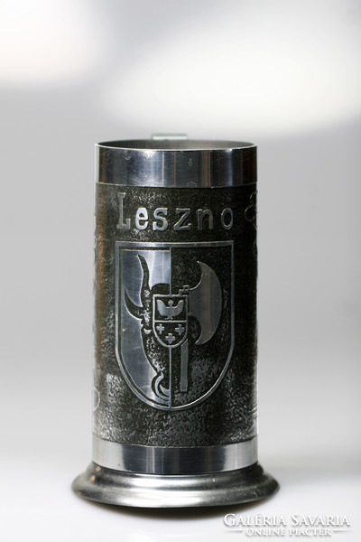 Metal cup jar with inscription, Polish