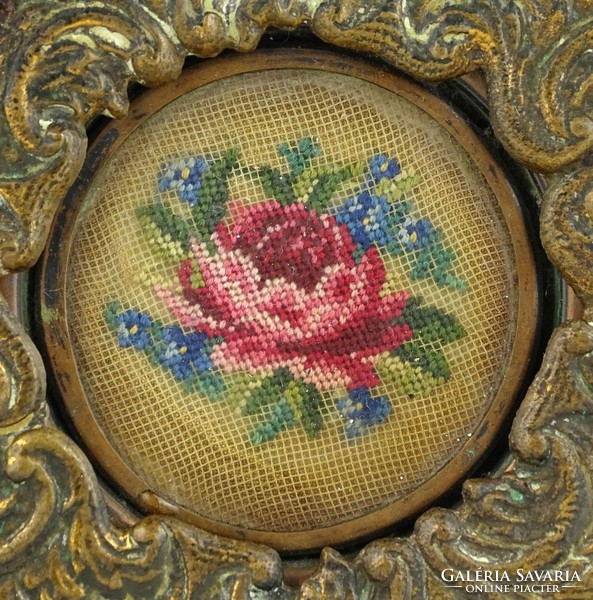 1G714 Floral Tapestry Needlework Ornate Copper Wall Plate 13.8 Cm