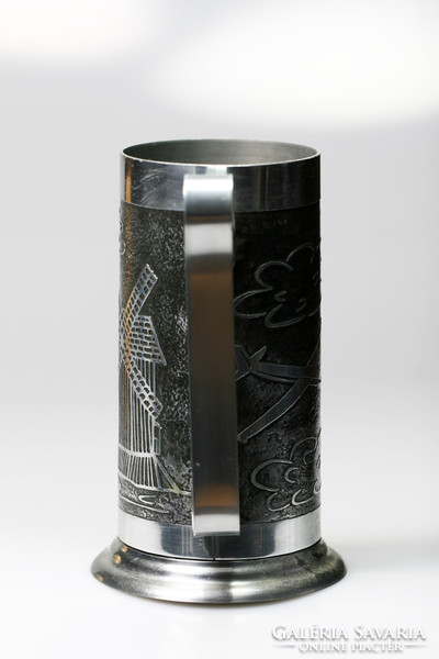 Metal cup jar with inscription, Polish