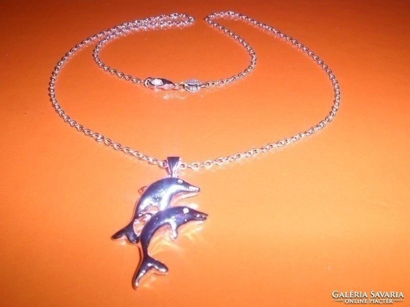 Dolphin couple in love with white gold gold filled necklace