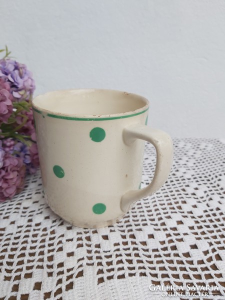 Granite ripe green polka dot mug, nostalgia piece
