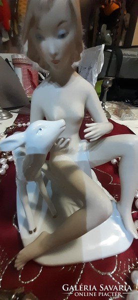 Wallendorf ritka porcelán női akt őzzel