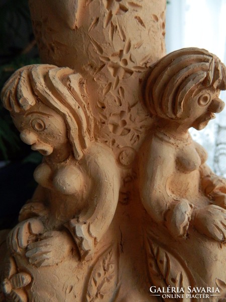 János Papp - motherhood - terracotta sculpture group