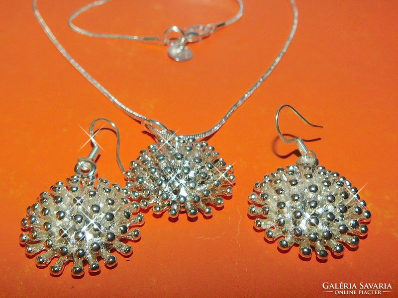 925 Stuffed Silver Earrings Pendant Necklace Set 