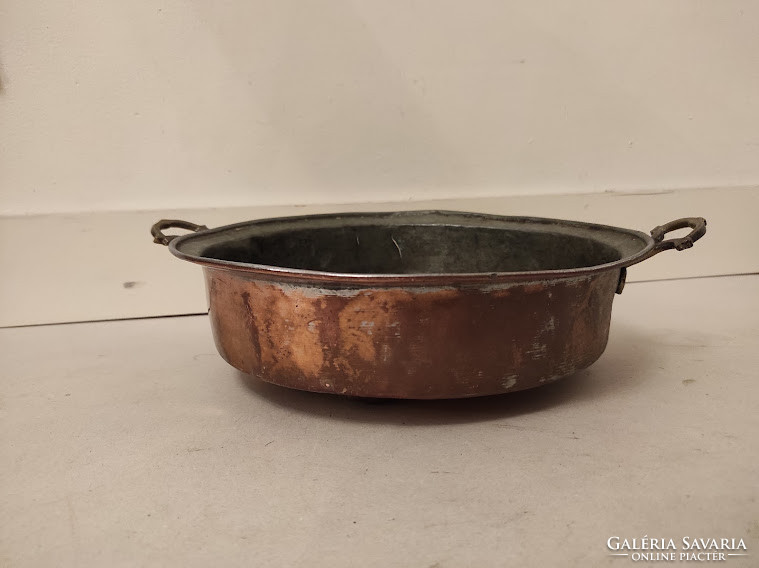 Antik patinás konyhai eszköz ónozott vörösréz tarkedli sütő öntött sárgaréz füllel 341