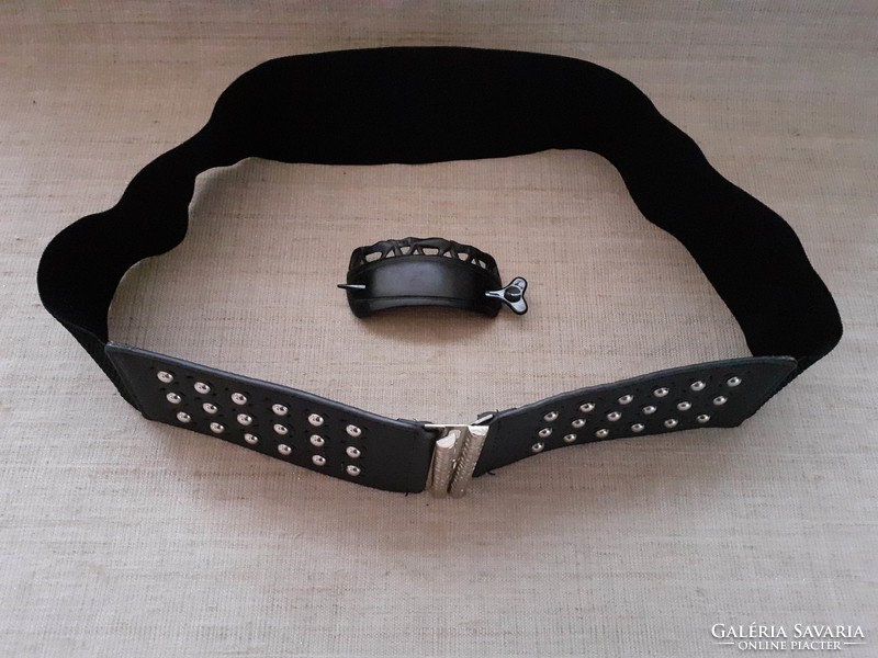 Retro Women's Silver Belt Buckle Embellished Branded Rubber Black Studded Leather Waist Belt Buckle