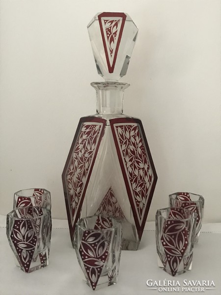 Art deco Karl Palda likőrös készlet a Haida üveghutából