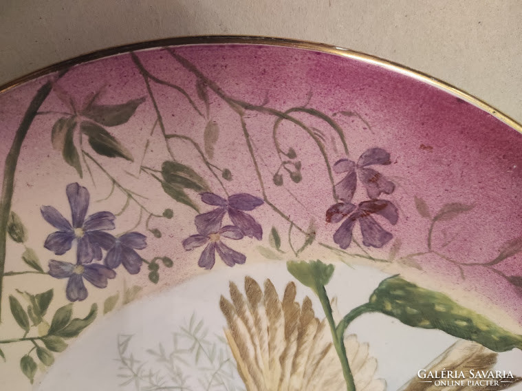 Antik porcelán asztalközép festett szecessziós szignált kináló tál 2