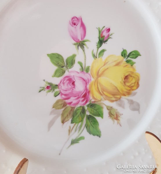 Meißner porcelántányér kézzel festett rózsacsokor minta vintage PGH 70-es évek