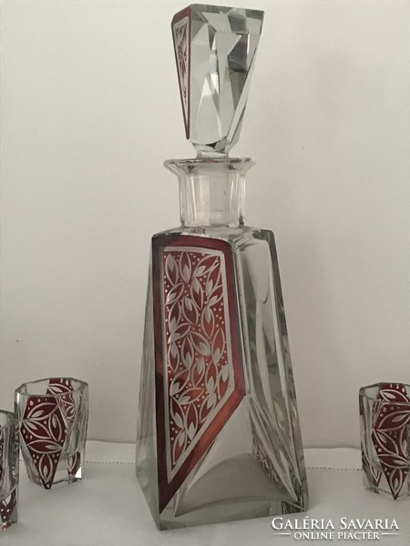 Art deco Karl Palda likőrös készlet a Haida üveghutából