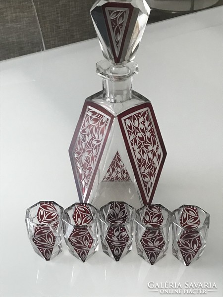 Art deco Karl Palda likőrös készlet a Haida üveghutából