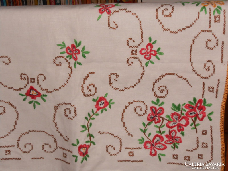 Antique hand embroidered linen tablecloth. II