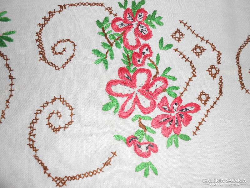 Antique hand embroidered linen tablecloth. II