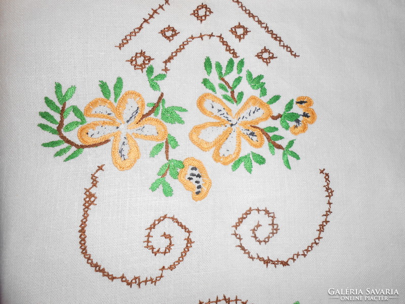 Antique hand embroidered linen tablecloth. II