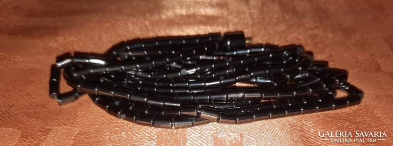 Hematite, 3-row cylindrical mineral necklace