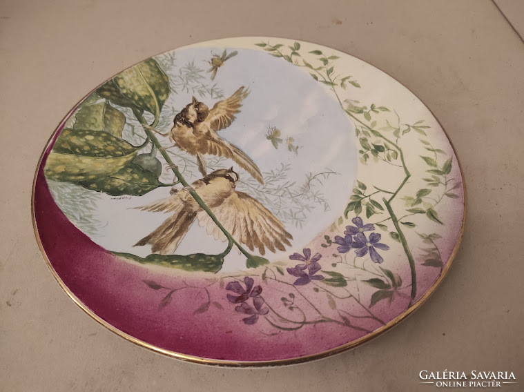 Antique porcelain centerpiece painted Art Nouveau sign serving bowl 2
