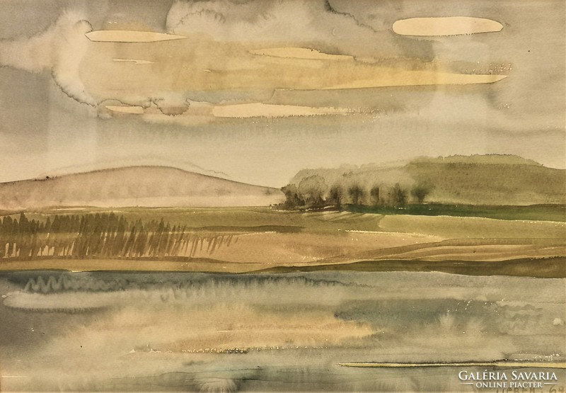 Éva Lieber (1932 - 2005) waterfront landscape c. His painting with original guarantee !!