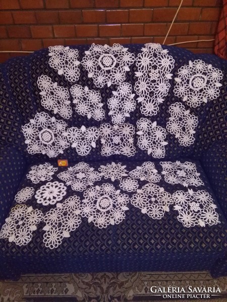 Old white crochet tablecloth twenty-five pieces together - needlework