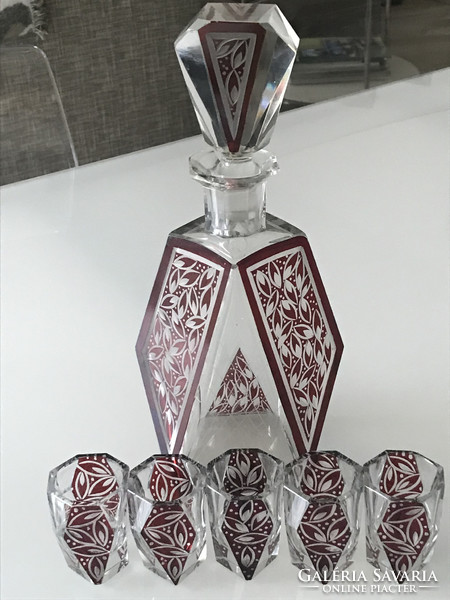 Art deco karl liqueur set from haida glass frost