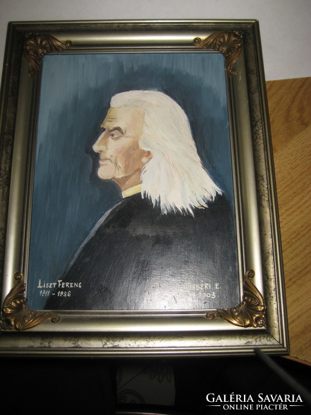 Liszt Francis portrait, Kisbéri e. With sign, oil-wood fiber 16 x 16 cm + frame