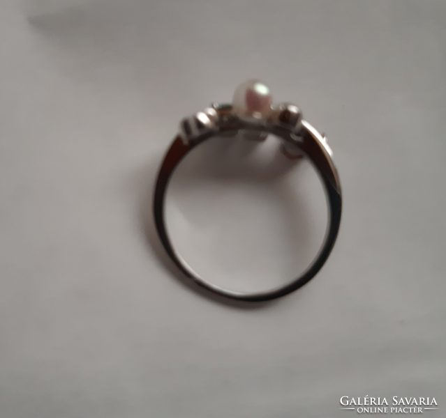 14 kr. arany gyűrű Akvamarin gyémánt és  gyöngy
