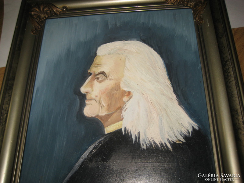 Liszt Francis portrait, Kisbéri e. With sign, oil-wood fiber 16 x 16 cm + frame