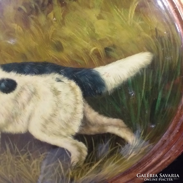Rare antique hound dog oil painting.