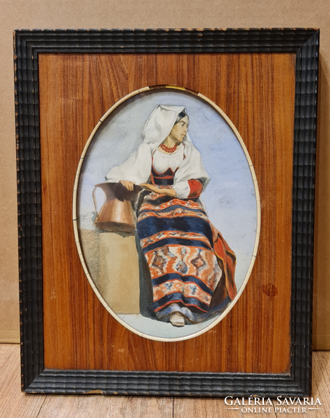 Young woman in traditional costume in Biedermeier frame