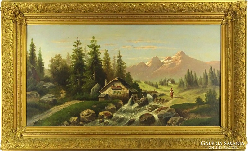 1G841 e. Rotter sign: mountain landscape with watermill