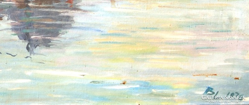 B. L .: Danube bank with barges 1976 - oil on canvas painting