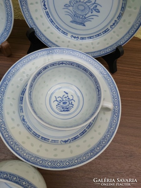 Kínai rizsszemes trió szett csésze csészalj porcelán Nosztalgia csészék